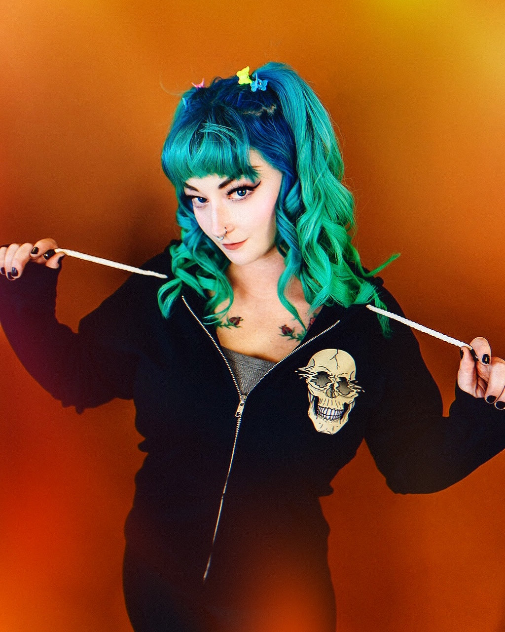 Distorted Skull Zip Up Hoodie