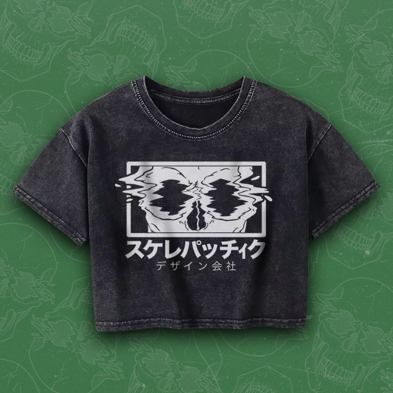 Japanese Distorted Skull Crop Top